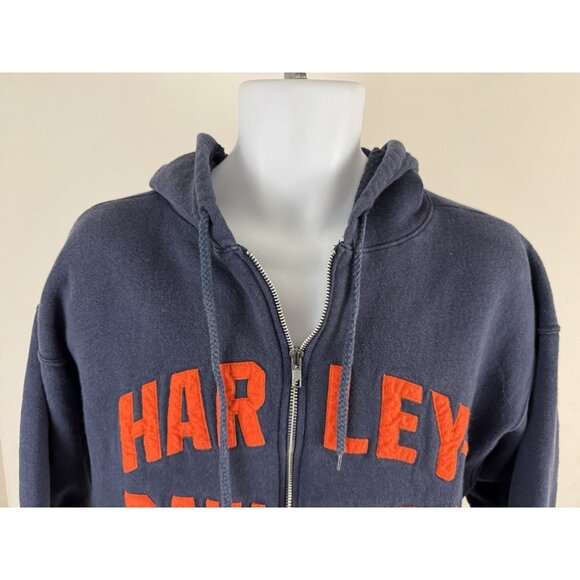 HARLEY DAVIDSON Men's Vtg Navy Blue Zip Hoodie "Mike's Famous New Castle DE" XL - Picture 2 of 6